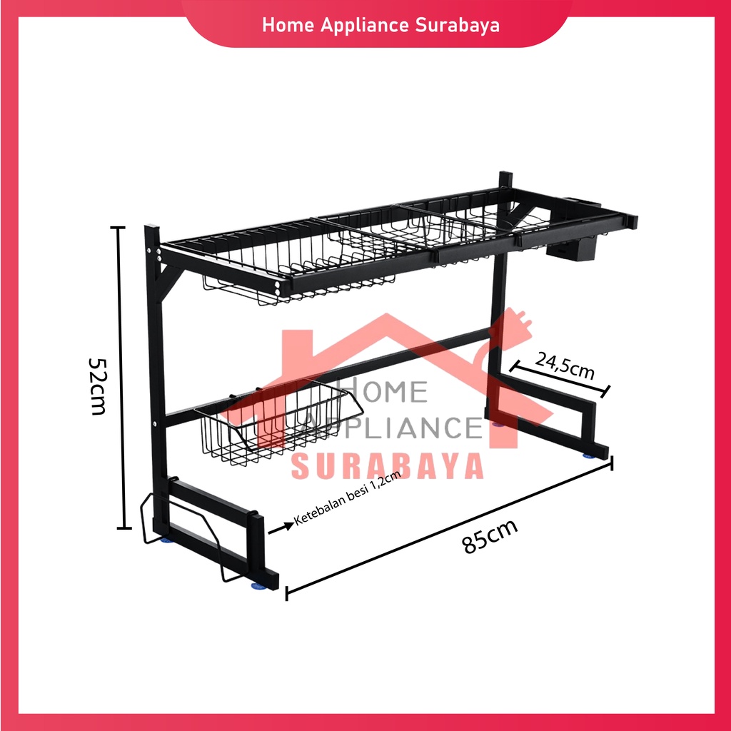 Rak Piring Wastafel Dapur Serbaguna Stainless Hitam Anti Karat 65CM / 85CM