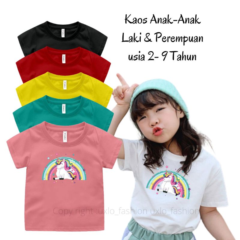 BAJU KAOS ANAK PEREMPUAN MURAH MOTIF UNICORN KUDA PONY LUCU UMUR 2 3 4 5 6 7 8 9 TAHUN SIZE S M L XL UXLO FASHION