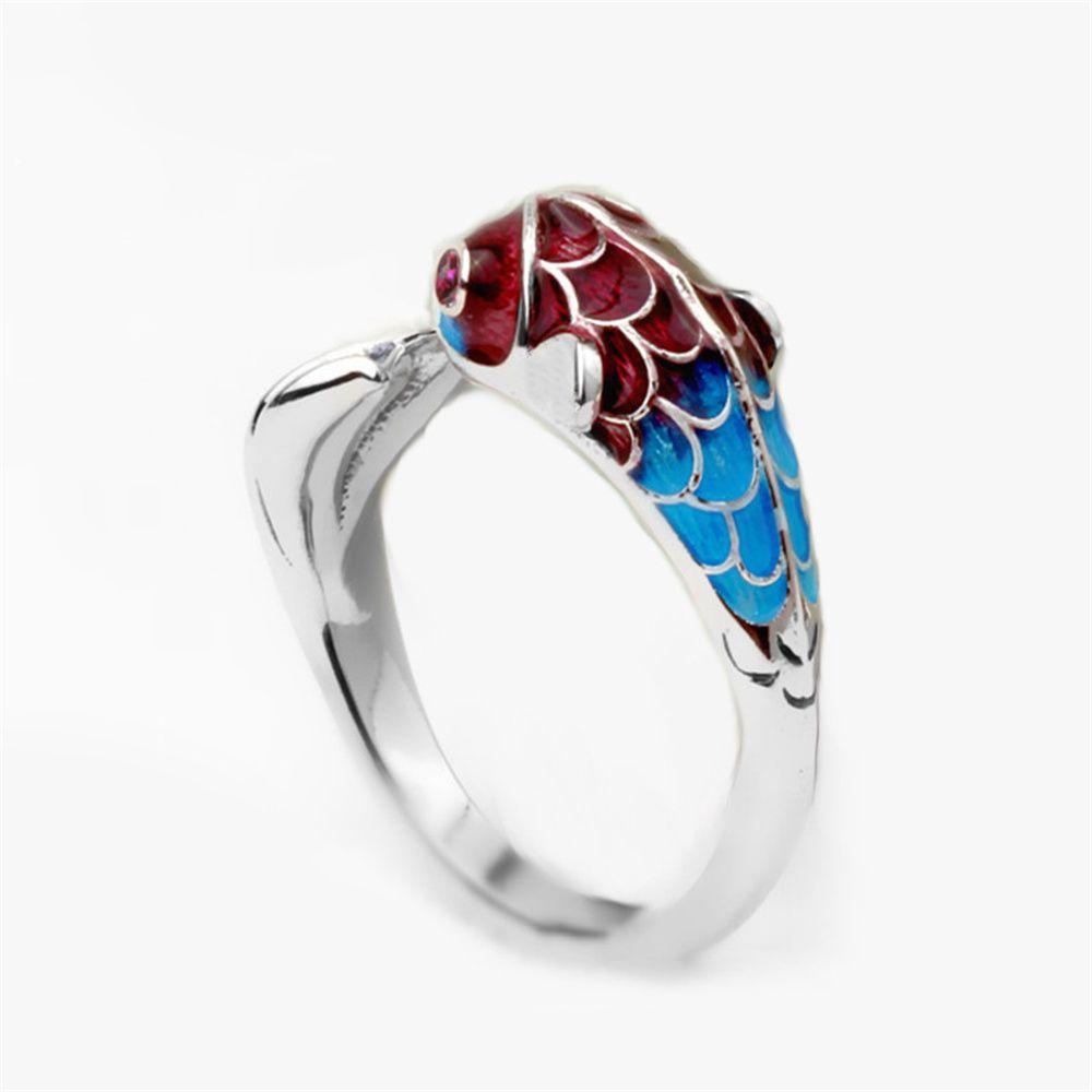 Lily Rings Women Wanita Enamel Warna Silver Cincin Jari Ikan Koi