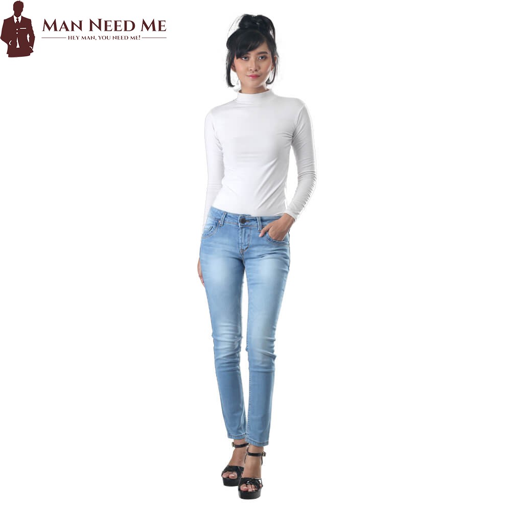 Celana Jeans Wanita Slim fit |Ripped Jeans Cewek STRETCH - Biru Polos
