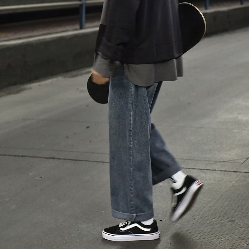 High waist Korean version of the new loose versatile boyfriend wide leg jeans women