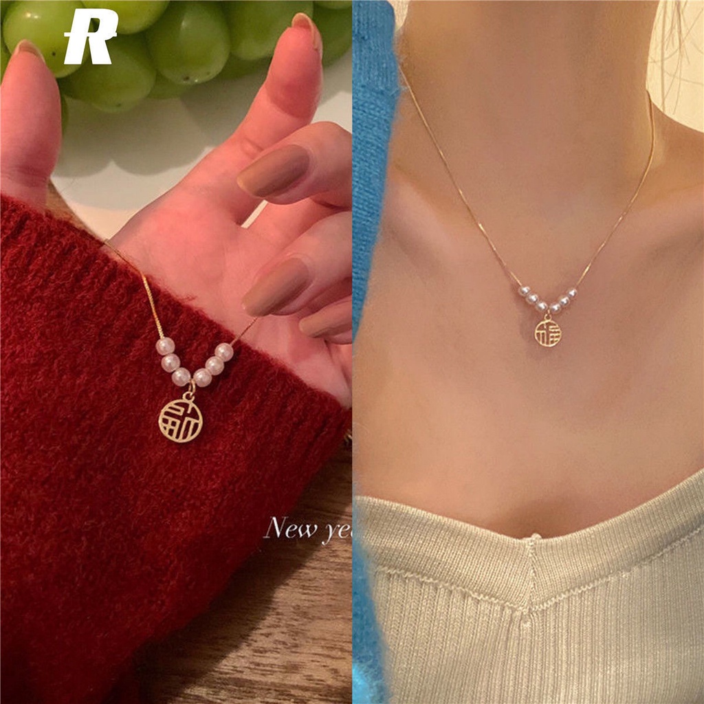 Good Fortune Kalung Choker Rantai Klavikula Hias Mutiara Untuk Wanita