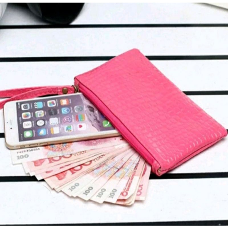 Dompet Wanita Model Croco kulit Buaya Bintik Warna Clutch serbaguna handphone kartu uang