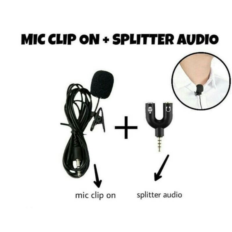 Mic Clip on youtuber dan spliter, microfon kecil, microfon mini, mikrofon kecil