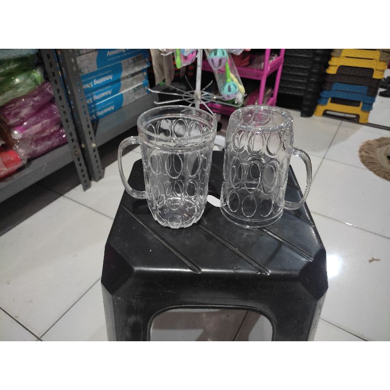 Gelas Minum Gagang Plastik Akrilik Gelas Gagang Kristal Bening