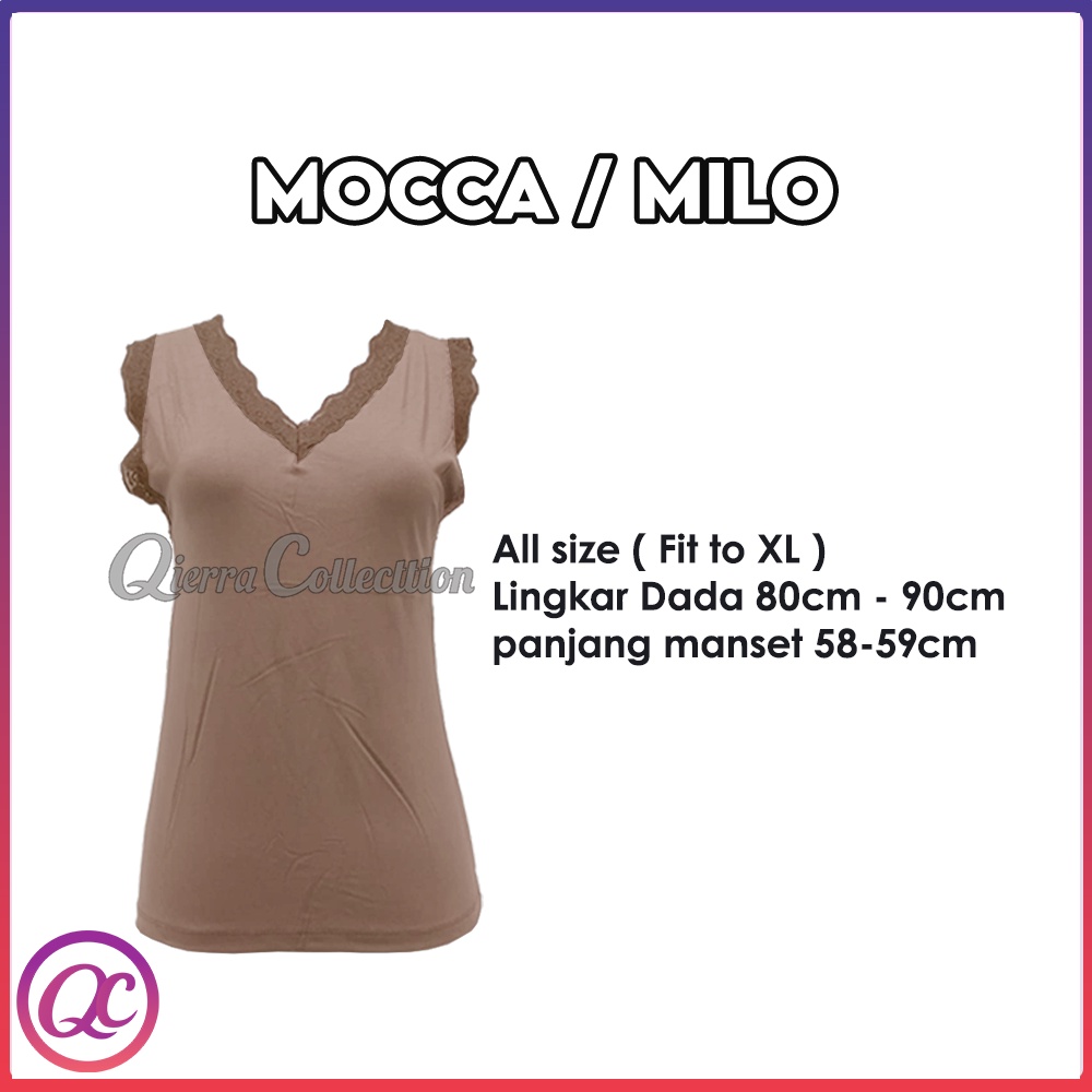 Tank Top Renda Kerah V Polos Warna All size Ready Stok-mocca