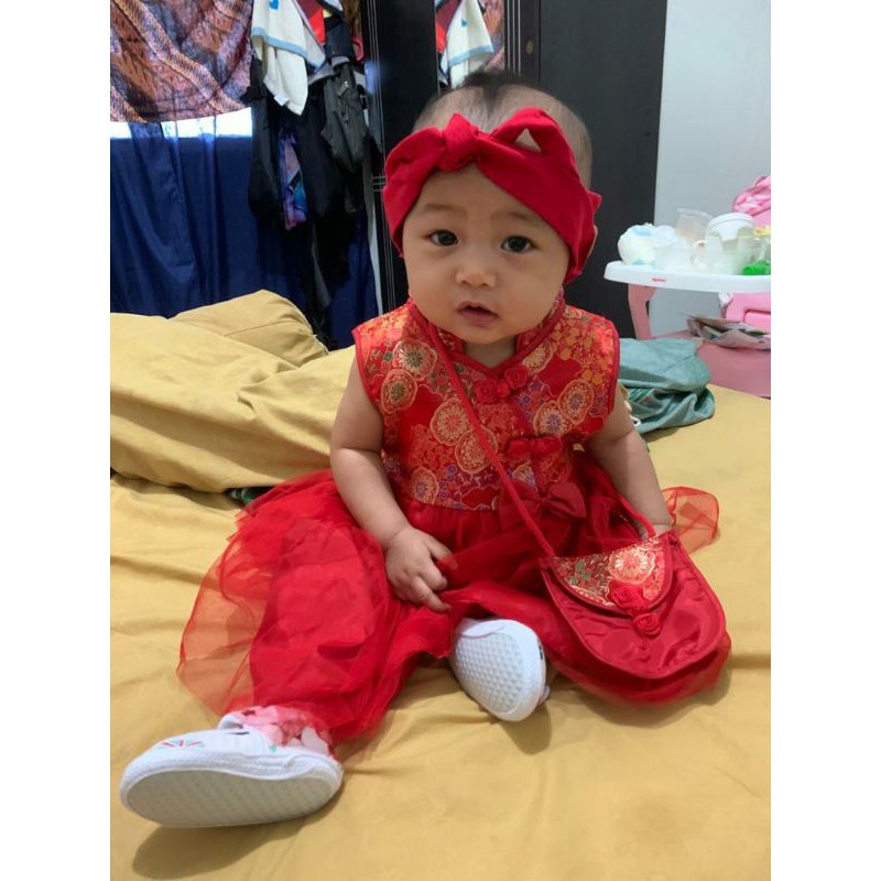 Terlaris Baju Dress Shanghai Cheongsam Chinese Imlek Anak Bayi Perempuan Merah Lucu-5