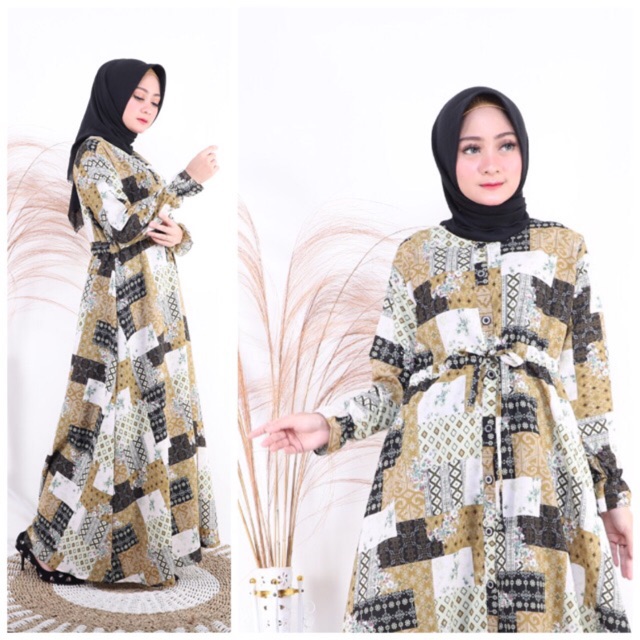 Gamis Wolfis Monalisa LD110 Busui Kancing Deret / Tali serut pinggang / 155-5079