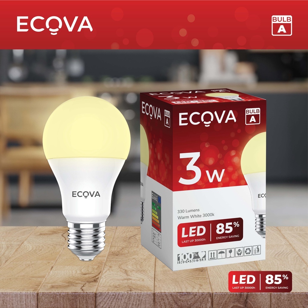 LAMPU LED ECOVA BULB A 3W 5W 7W SUPER TERANG GARANSI STAR