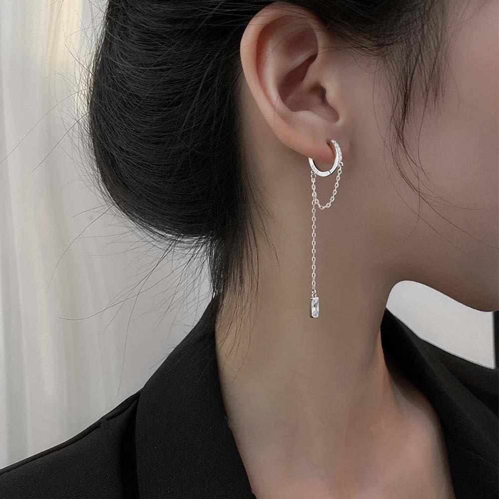 Needway   Anting Hoop Kepribadian Trendi Rumbai Panjang Berlian Lingkaran Geometris Perhiasan Fashion