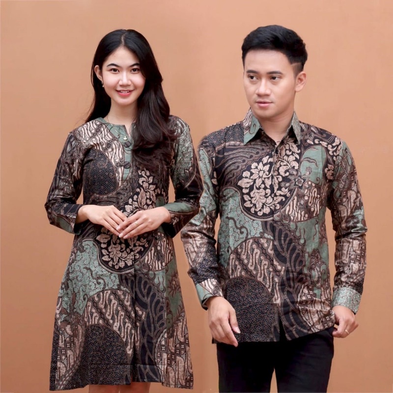 Atasan Tunik Batik Couple Kemeja Batik Pria Lengan Panjang Best Seller - Motif Cap Ijo Sage