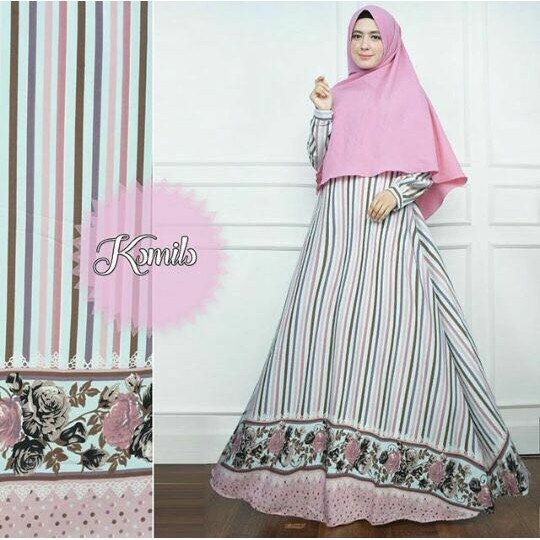 Gamis Syari SALE  TERLARIS Set syari gamis salur pink busui gamis lyra virna set Murah