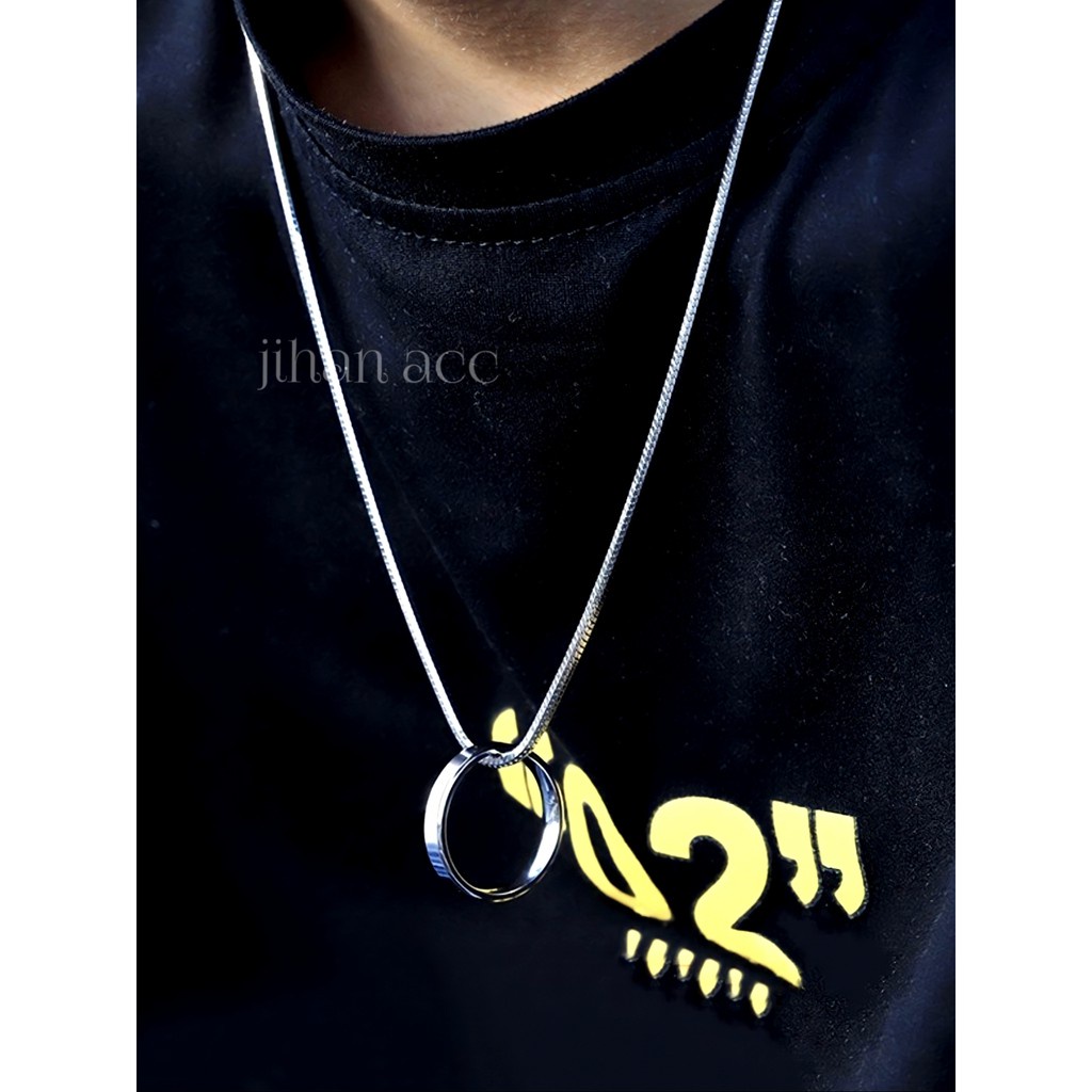 ✚❣Kalung Pria Silver Liontin Cincin Titanium 316L Stainless Original Asli Cowok Cewek Putih Perak Ke