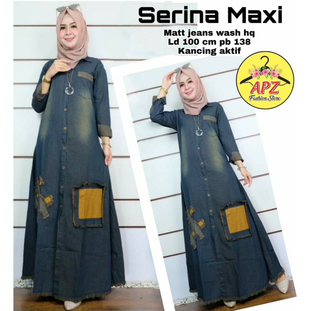( BISA COD ) SERINA MAXI VARISI EMBLEM KEKINIAN MATT JEANS WASH BERKUALITAS
