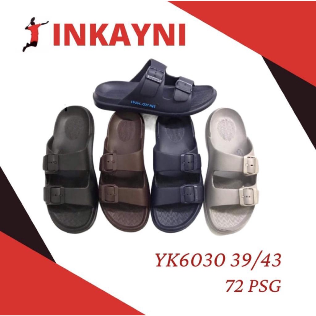 YK6030 Sandal Selop Karet Pria / Sandal Slide Cowok 2 Tali Merek Inkayni Size 39-44