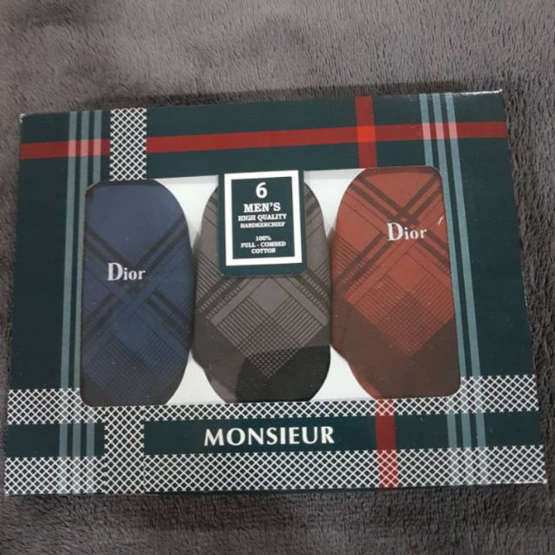 Saputangan Cristian Dior &amp; Elephant Sapu Tangan Katun Handkerchief (6 Pcs)