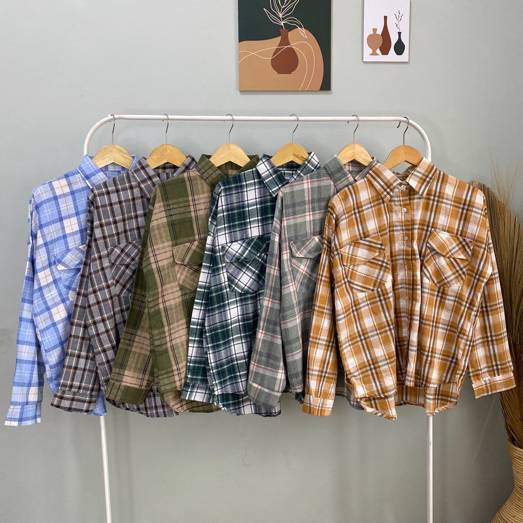 KEMEJA BLOUSE OVERSIZE FEBBY FLANEL DAILY OFFICE SHIRT PREMIUM B409