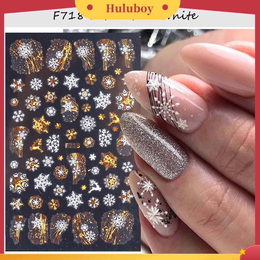 Huluboy Huluboy♡ Stiker Kuku Motif Snowflake Natal Untuk Dekorasi Nail Art
