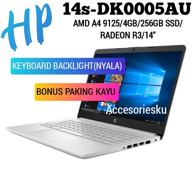 Laptop HP 14s - DK0005AU -14" - AMD A4 9125 - RAM 4 GB - 256 GB SSD - VGA Radeon R3 - windows 10 ori