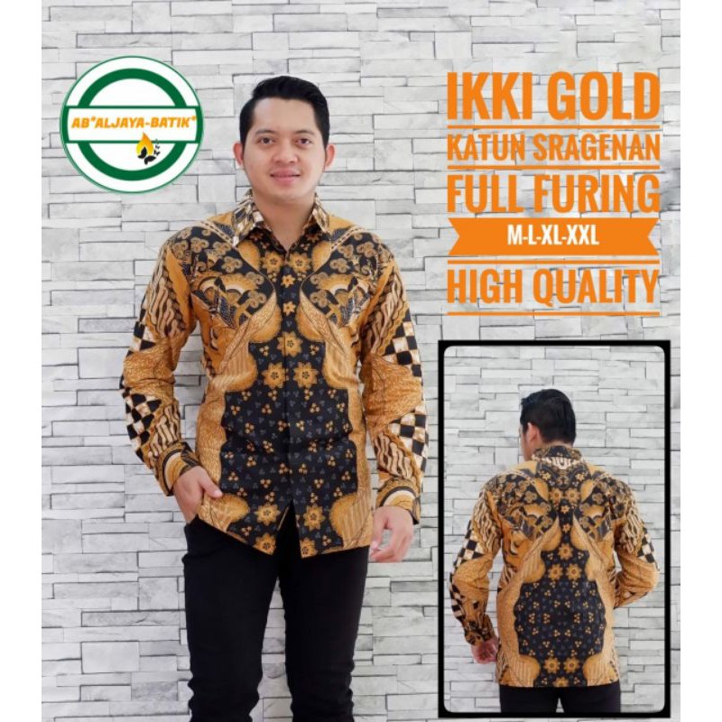 Kemeja Batik Lengan Panjang Exclusive Batik Pria Warna Gold Kemeja Batik Warna Emas Terbaru IKKI