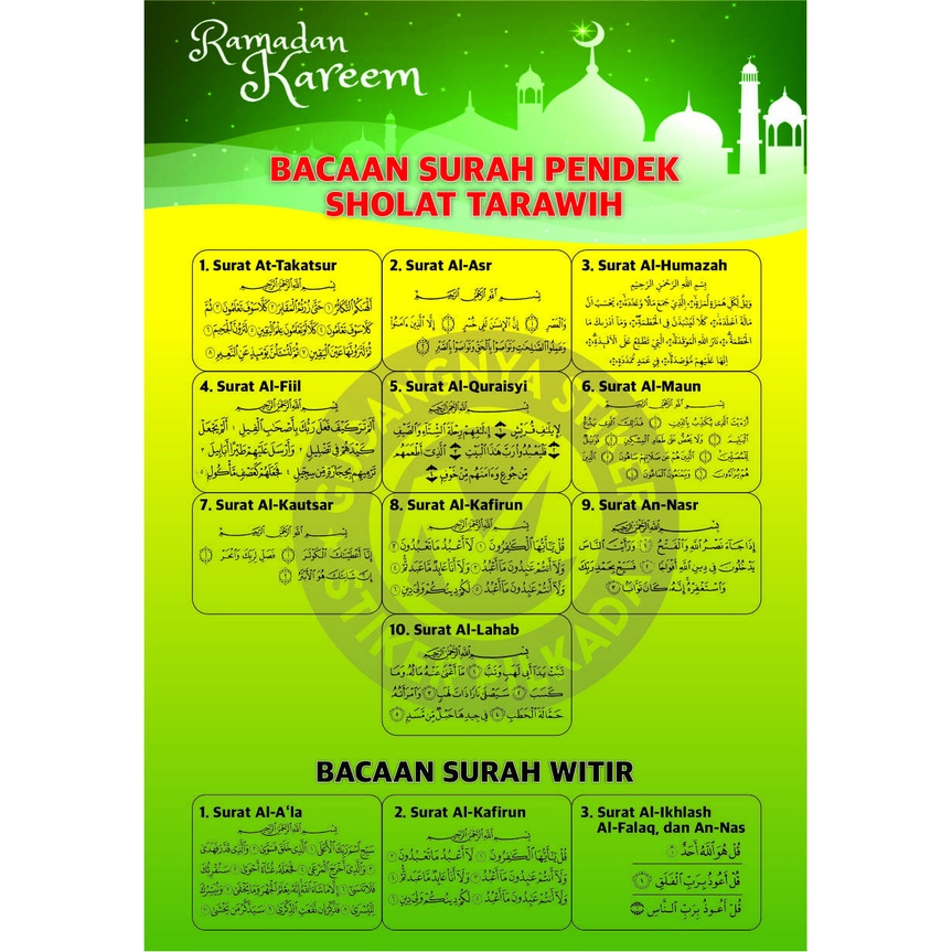 

STIKER VINYL BACAAN SURAT PENDEK SHOLAT TARAWIH & WITIR