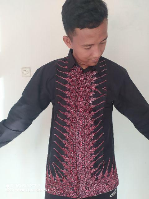 Batik Pria Modang Kembar Hitam Size M - Xxl Reguler Fit Batik Solo Katun Sragenan Full Furing