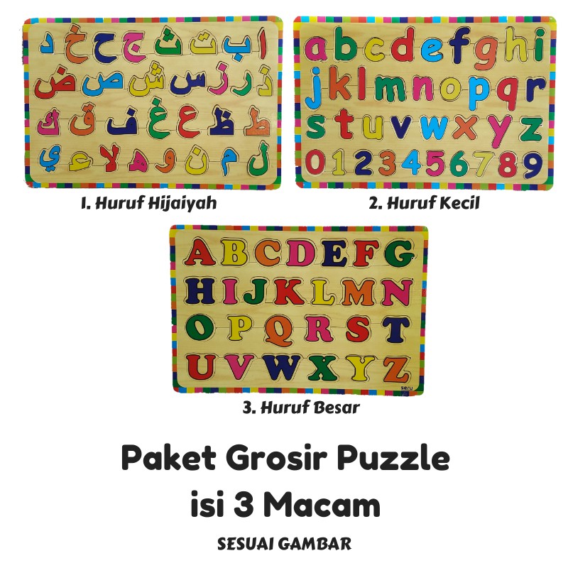 Rapid Toys Isi 3 /Paket Puzzle Kayu Edukasi Edisi Baru / Huruf Hijaiyahl Huruf Kecil Dan Huruf Besar