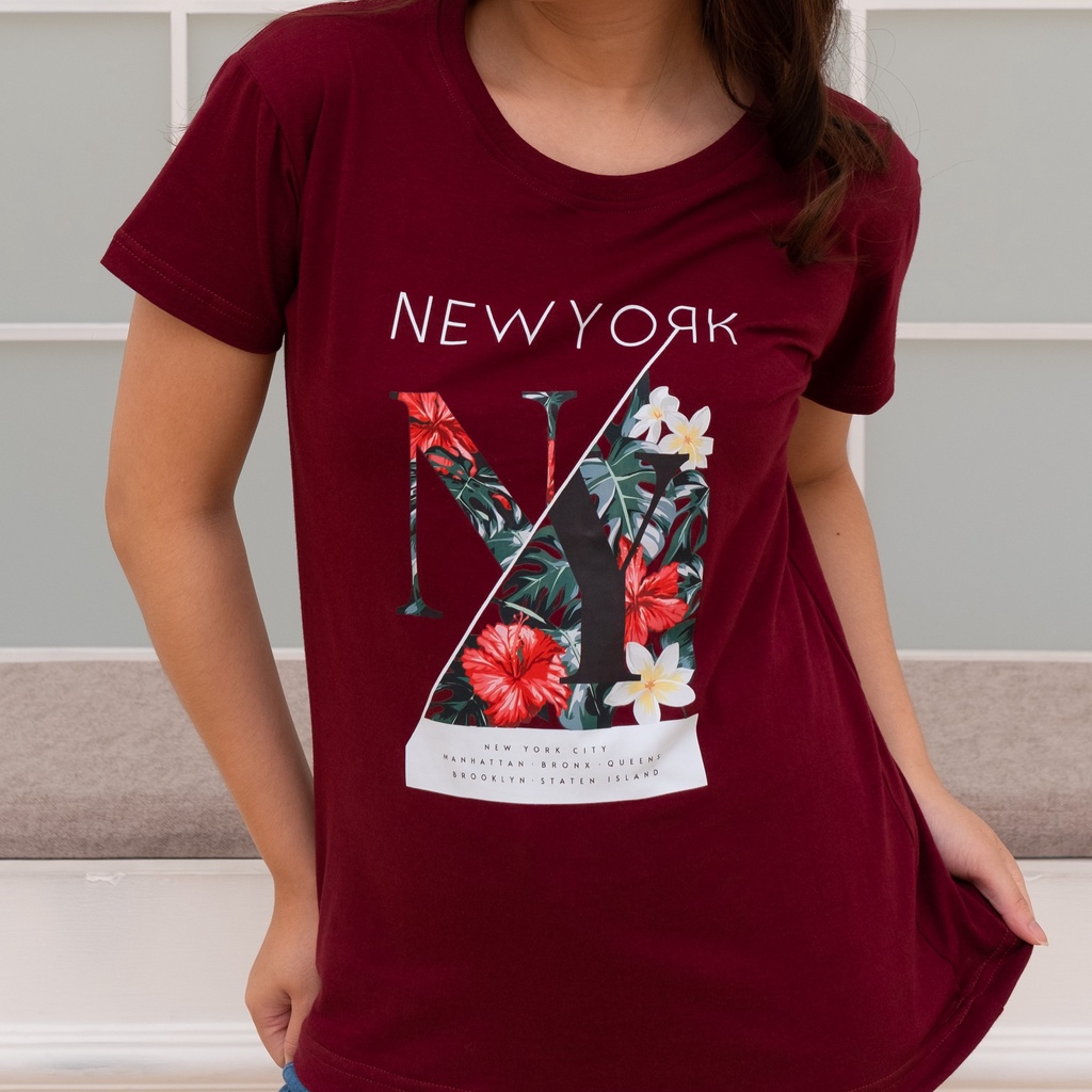 SOUTH FORMED NEW YORK KAOS V NECK / O NECK KATUN PREMIUM ADEM WANITA / CEWEK MOTIF / GAMBAR