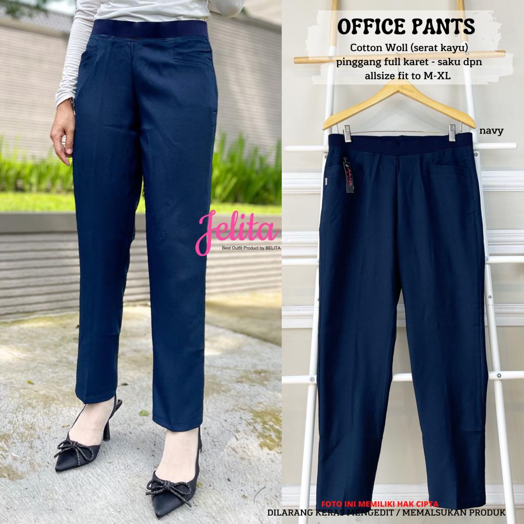 OFFICE PANTS / 13.7 / BAHAN KATUN WOLL (SERAT KAYU) / FULL KARET / ALLSIZE FIT M-XL / CELANA KANTOR WANITA / JELITA