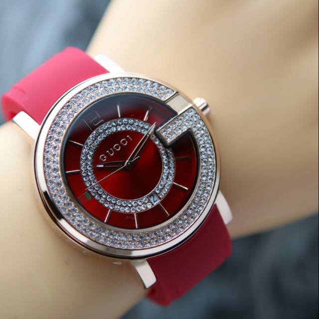 JAM TANGAN WANITA GUCCI DIAMOND RUBBER TGL AKTIF || DIAMETER 4 CM || COD