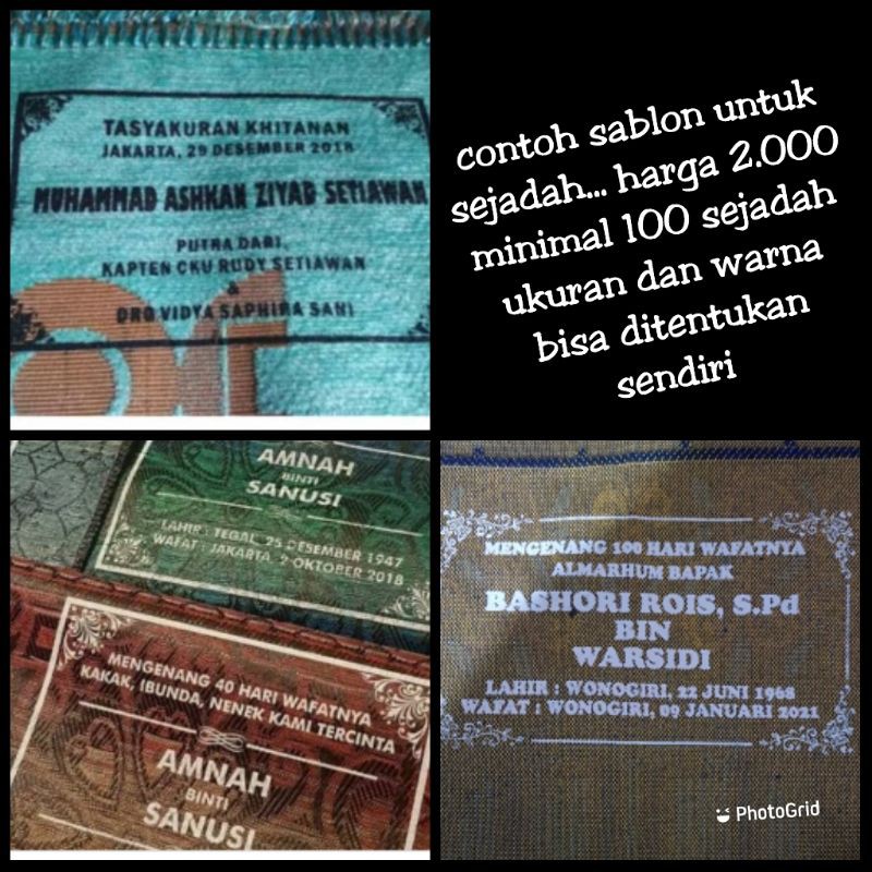 

sablon sajadah untuk souvenir, tahlil, mengenang 40 hari atau 100 hari