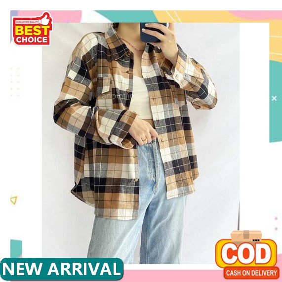 On Sale Kemeja Cewek Korea>> Kemeja Kotak2 Bahan Import Benang Sm Ze720 90181 Oversize Wanita Lenga 