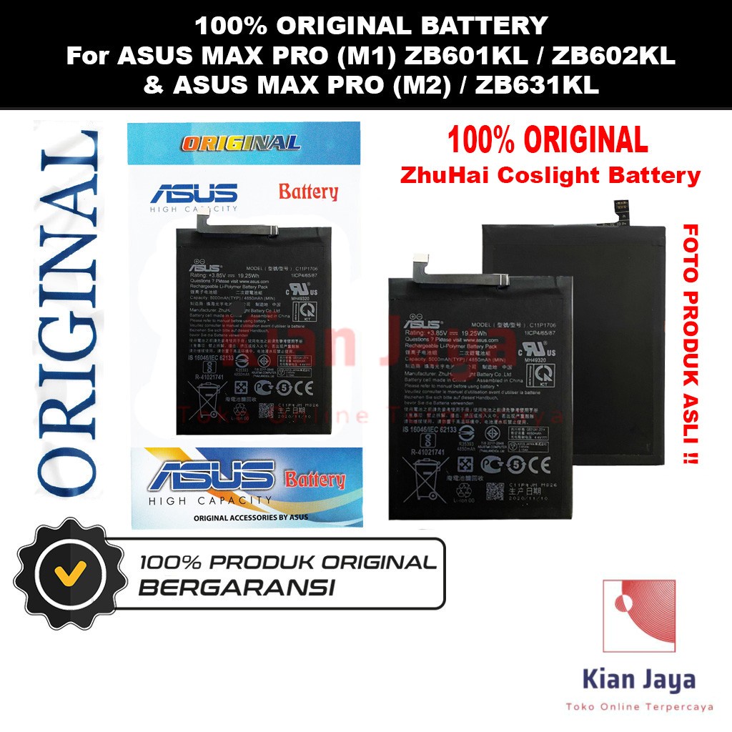 Baterai Original Asus Zenfone Max Pro M1 / M2 ZB601KL ZB602KL ZB631KL C11P1706 Batre Batrai Battery Hp Ori 100%