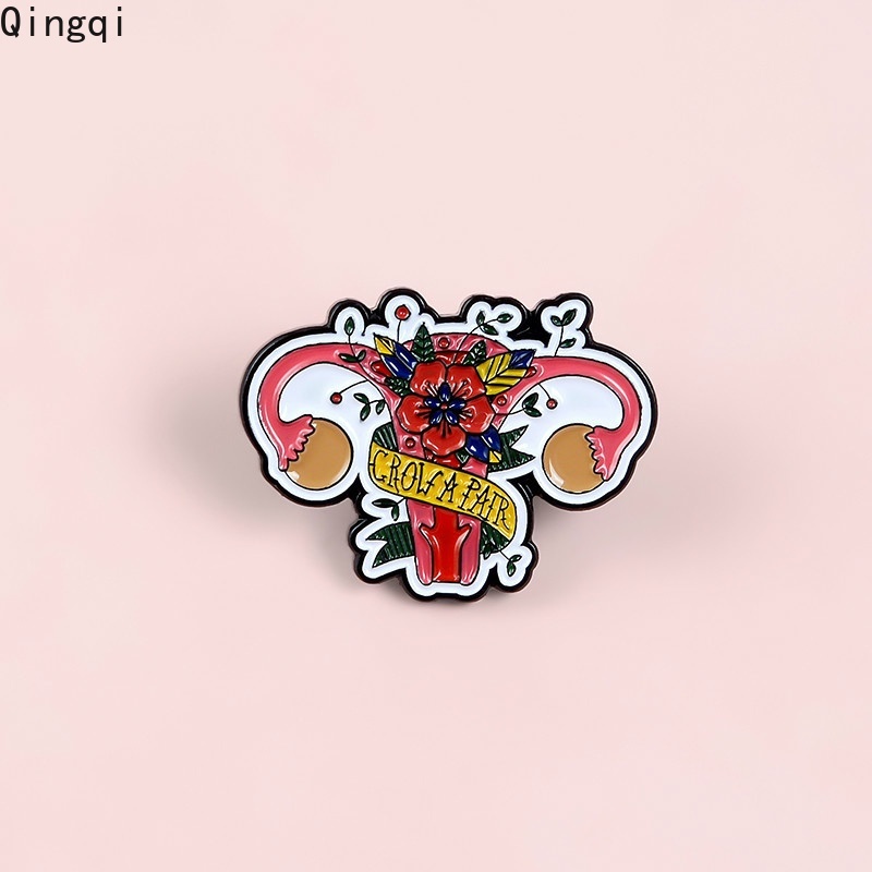 Sepasang Bros Pin Enamel Desain Bunga Uterus Untuk Wanita