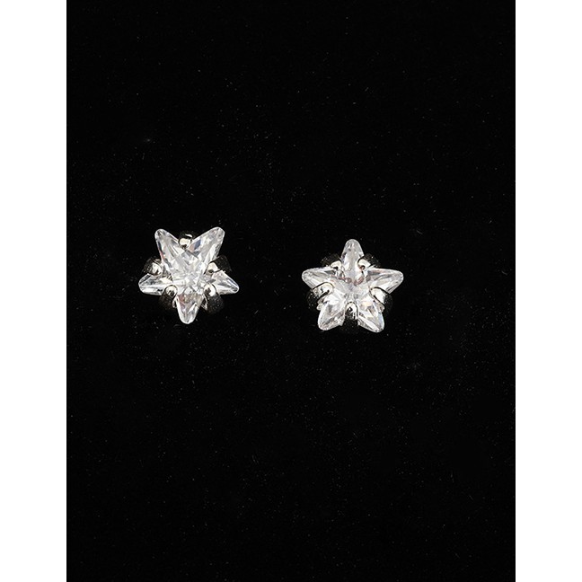 LRC Anting Tusuk Fashion Silver Zircon Pentagram Stud Earrings D94455