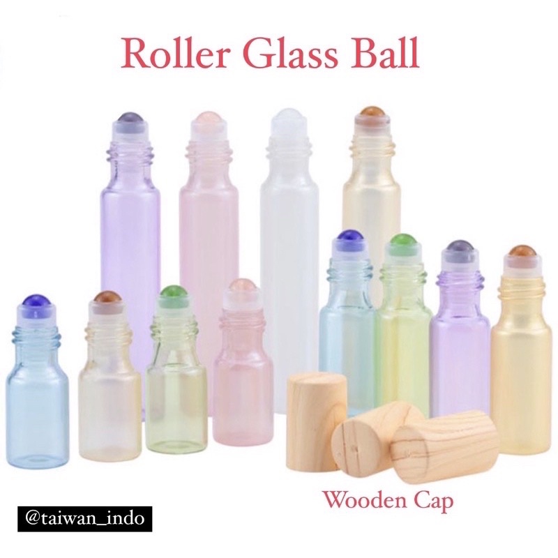 Botol Kaca Roll On 10ml Pastel Tutup Bambu Wood Bamboo Bottle Roller