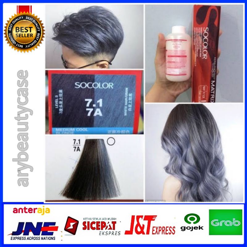 Matrix socolor 7.1/7A cat rambut 71 medium cool blonde dan oxidant pewarna rambut