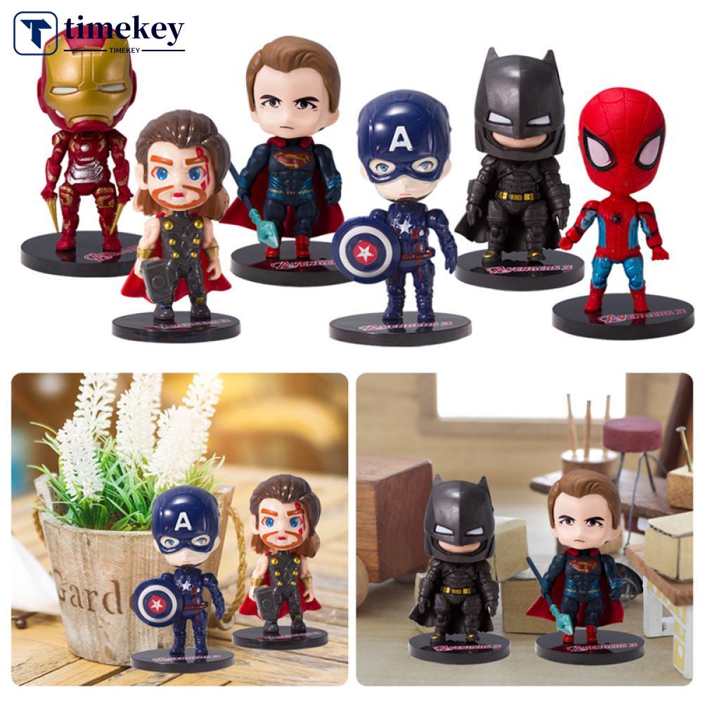 Timekey Mainan Action Figure Model The Avengers Iron Man Batman Spiderman Marvel Justice League Alliance Untuk Dekorasi Kue K6O3