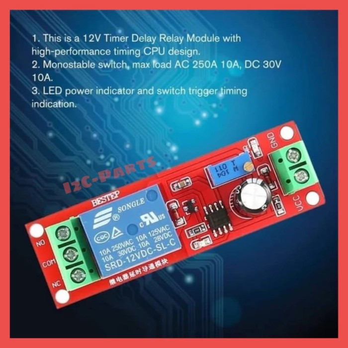 NE555 Delay Timer Relay Time Delay Switch 12V Adjustable Module 0-10s