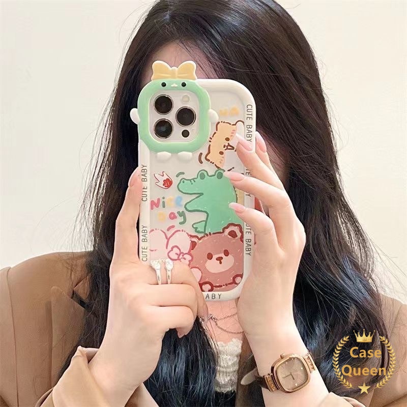 Bow-knot Little Monster Case OPPO A17 A7 A5S A12 A15 A55 A5 A5 A54 A15s A17K A31 A3S A12E A53 A74 A95 A16K A16E A52 A92 A96 A76 Reno 5F 4F A9 A57 A16 A16s Dinosaurus Kelinci Beruang Puppy