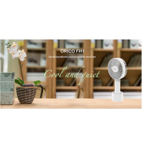 Fan mini handheld orico rechargable 2000mah portable with stand holder fh1 - Kipas angin tangan genggam