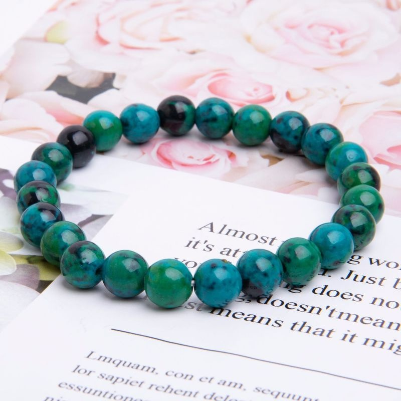 Gelang Manik-Manik Chakra Chrysocolla Malachite Adjustable Untuk Pria Dan Wanita