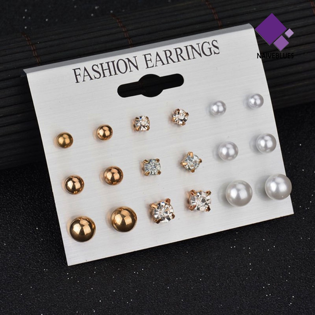 9 Pasang Anting Stud Berlian Imitasi Untuk Wanita