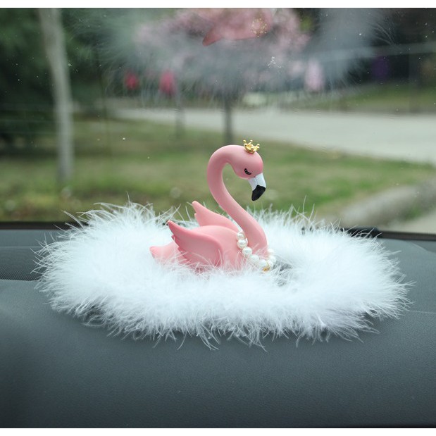 2 IN 1 SET Pajangan Dashboard Mobil Flamingo Couple DELUXE CROWN SERIES