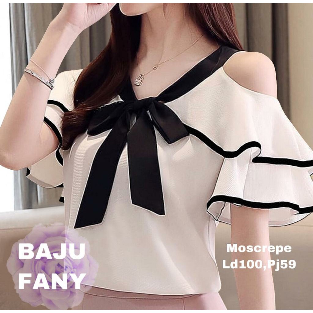 ( COD ) BAJU FANY BAJU MOSCREPE WANITA BAJU ATASAN WANITA BLOUSE WANITA BAJU WANITA PAKAIAN WANITA FASHION WANITA TERMURAH ( CAMEO.014 )-PUTIH