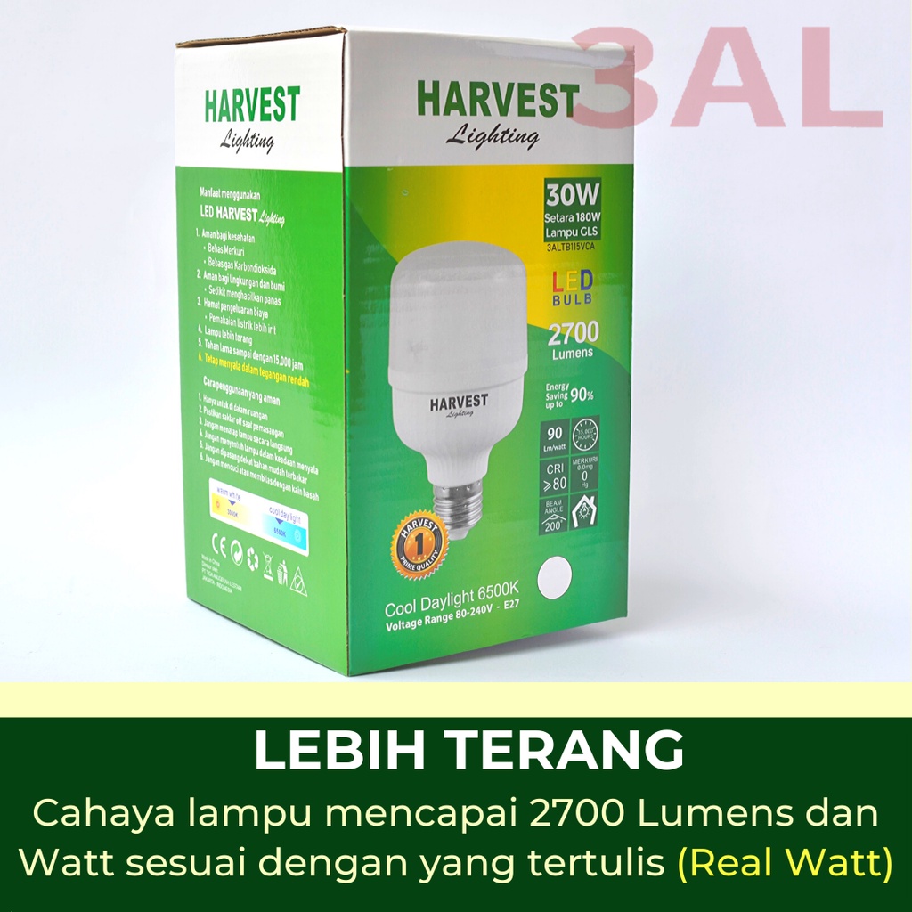 30W - Paket DUO - HARVEST LIGHTING Lampu Kapsul LED T-Bulb 30 watt Lampu Hemat Energi Original Bersertifikat SNI dan Bergaransi