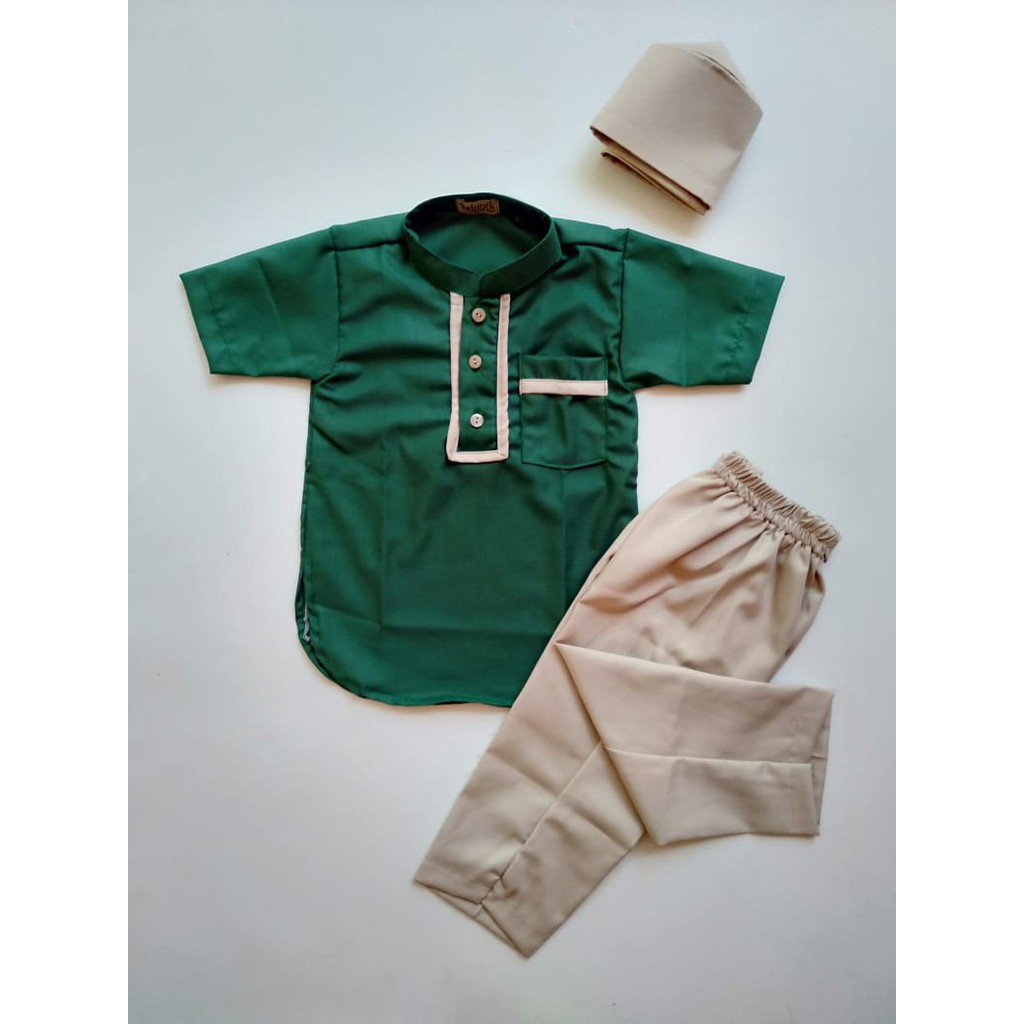 KOKO ANAK MODEL PANJANG WARNA HIJAU BOTOL LIST CREAM 1-3 TAHUN/KOKO ANAK/BAJU ANAK LAKI-LAKI