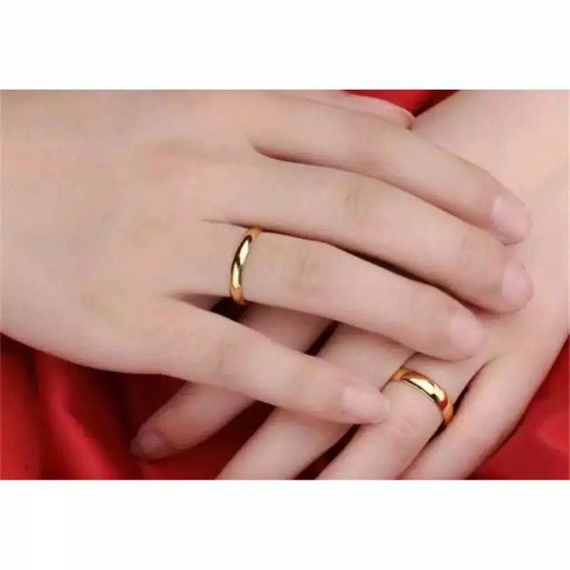 Cincin titanium Gold Polos Pasang 24k Pengantin Emas Wanita dan Pria adzkia