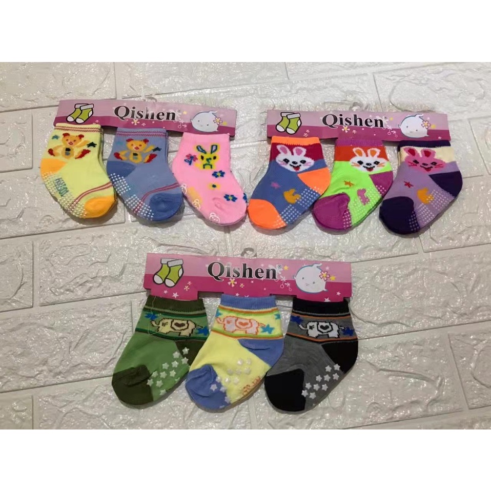 Kaos Kaki Bayi Motif 3in1 Polos Antislip 0-6 Bulan Newborn Variasi Lurus Lipat