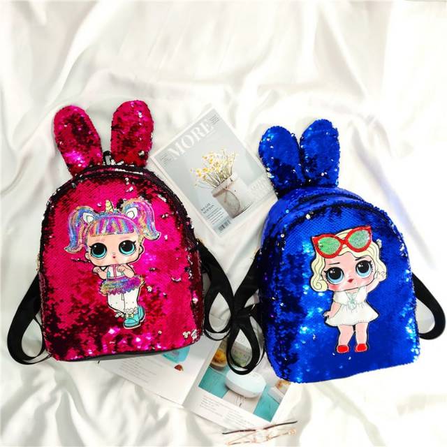  TAS  RANSEL SEQUIN GLITTER TAS  LOL  KUPING KELINCI GLITTER 